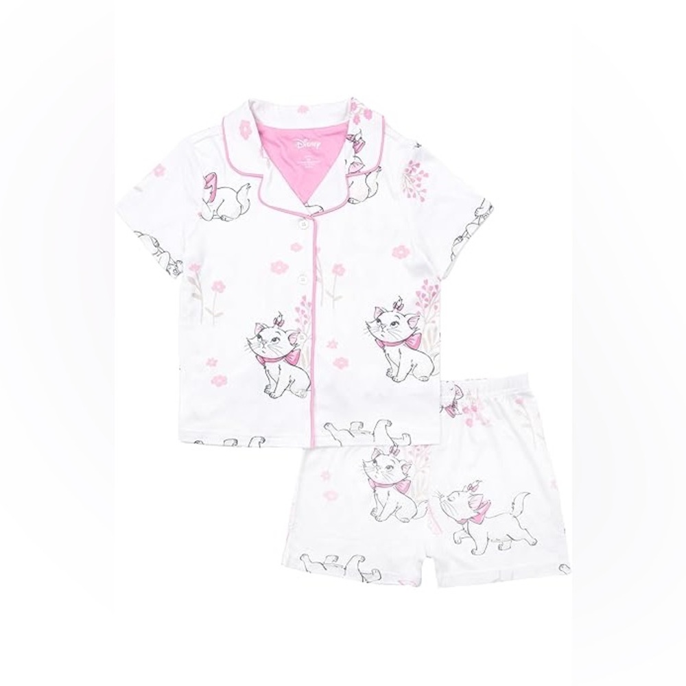 Disney Girls' 2-Piece Loose-fit Button Down Pajama Set, Soft & Cute for Kids